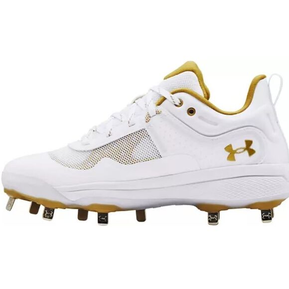 New Under Armour Women's Glyde Metal Fastpitch Softball Cleats gold white ball - Picture 5 of 7